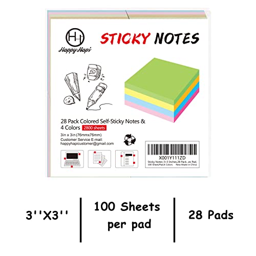 Sticky Notes 3x3 Inches Bulk 28 Pack 2800 Sheets Colored Self-Stick Pads, 100 Sheets/Pad, 4 Bright Colors (Yellow, Green, Pink, Blue) for Office Supplies, School, Home - Image 8
