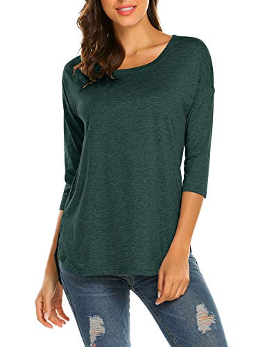 Sherosa Women's Casual 3/4 Sleeve Loose Tunic Tops Scoop Neck T-Shirt (L, Dark Green) - Image 6