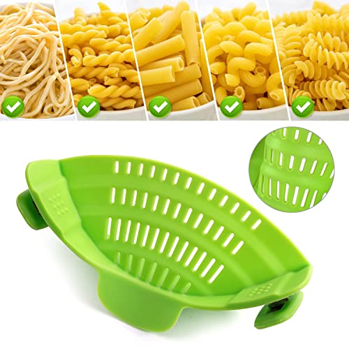 Upgraded Clip on Pot Strainer Silicone Colander Hands-free Drainer Kitchen Gadgets, Heat Resistant for Pasta Spaghetti Meat Grease Fits Pots Pans Bowls, Green - Image 3