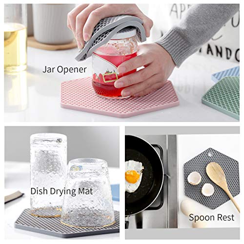 4 Packed Silicone Trivet Mats - DIY Different Size Dish Drying Mat, Hot Pot Holder for Pots & Pans, Non-Slip & Heat Resistant Kitchen Hot Pads for Countertops & Table,Teal - Image 3