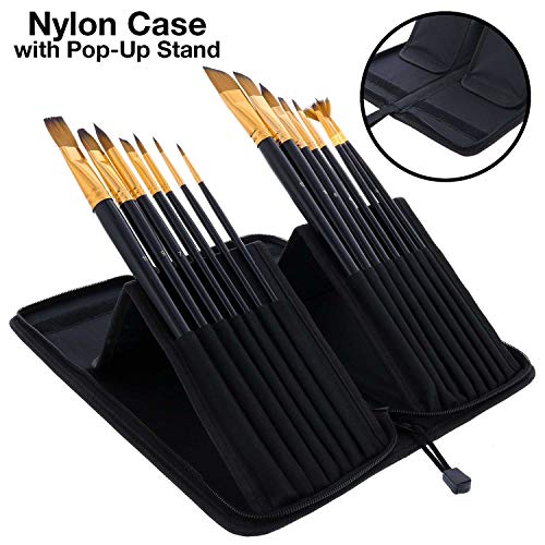 U.S. Art Supply 15 Piece Artist Long Handle Synthetic Paint Brush Set - Multi Functional Watercolor Gouache Oil Acrylic Brush Set in Zippered Nylon Pop-Up Travel Storage Case - Image 5