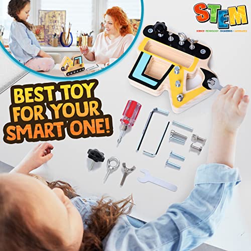 CozyBomB Screw Driver Board Preschool Toys - Montessori Toys for 3 Year Old Learning Fine Motor Skills Educational Sensory Toy for 3+ Year Old Activities Sensory STEM Wooden Tool Set Screwdriver - Image 2