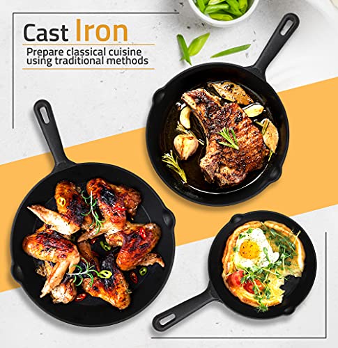 Utopia Kitchen - Saute fry pan - Pre-Seasoned Cast Iron Skillet Set 3-Piece - Nonstick Frying Pan 6 Inch, 8 Inch and 10 Inch Cast Iron Set (Black) - Image 6