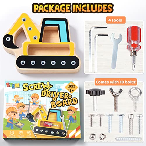 CozyBomB Screw Driver Board Preschool Toys - Montessori Toys for 3 Year Old Learning Fine Motor Skills Educational Sensory Toy for 3+ Year Old Activities Sensory STEM Wooden Tool Set Screwdriver - Image 7