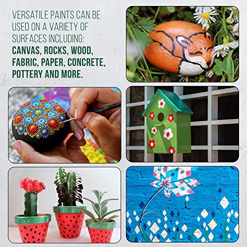 U.S. Art Supply Professional 24 Color Set of Outdoor Acrylic Paint in 2 Ounce Bottles, Plus a 7-Piece Brush Kit - Vivid Colors for Artists, Students - Use on Canvas, Rocks, Kids' Wood Crafts, and Toys - Image 2