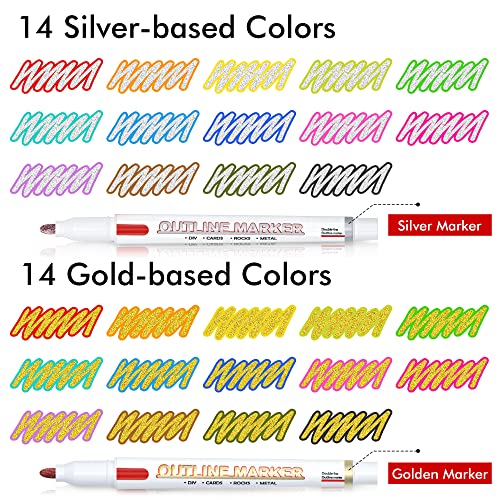 Shuttle Art 28 Pack Double Line Outline Markers, 14 Silver and 14 Gold Colors Squiggles Shimmer Markers Set, Self Outline Metallic Marker Pens for Drawing, Christmas Greeting Card, DIY Crafts - Image 8
